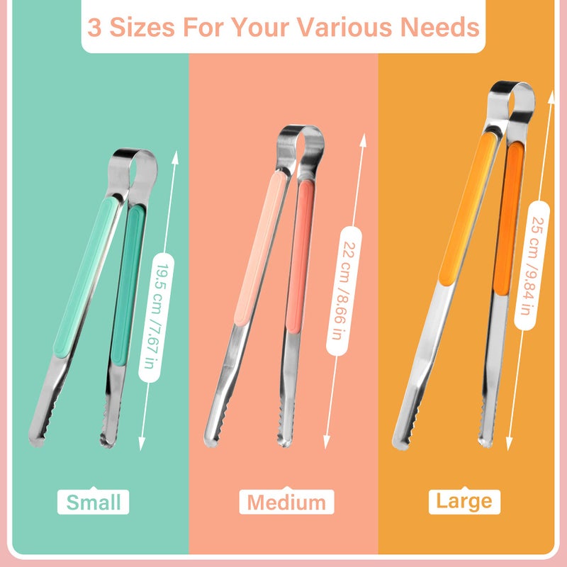 TXIN 3 Sizes BBQ Tongs, Colorful Professional Grill Tongs for Kitchen Cooking Serving, Stainless Steel Tongs for Grill Accessories - Image 2